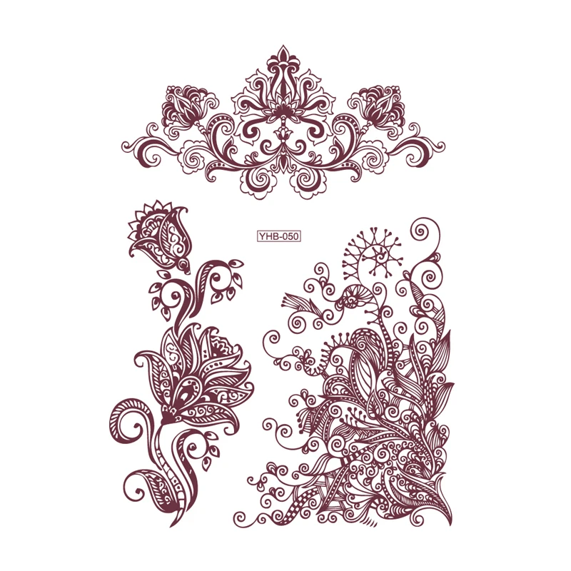 Bräunlich rote Spitze wasserdicht temporäre Tattoo Aufkleber Tatuajes Tattoo Ärmel Henna Tattoo Aufkleber Body Art gefälschte Tattoo Aufkleber – Detail 35
