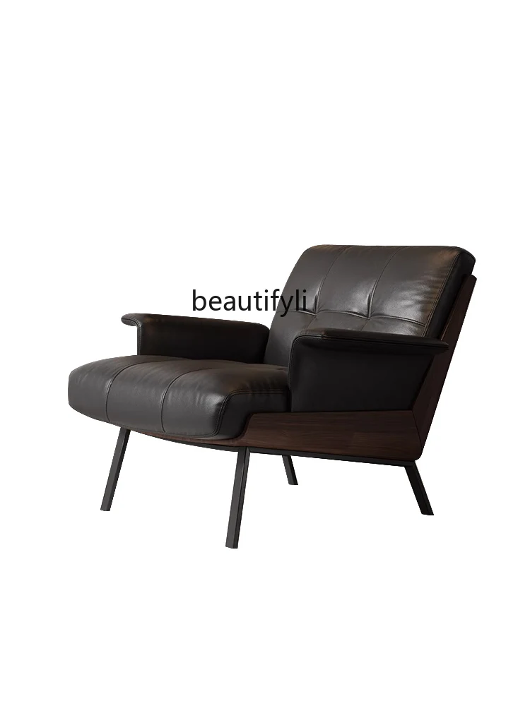 

Leather Lounge Chair Italian Single Armchair First Layer Cowhide Living Room Light Luxury Designer Couch