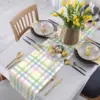 Easter Colorful Stripes Plaid Checkered Linen Table Runner Dresser Scarf Reusable Kitchen Dining Table Runner Easter Decorations 5