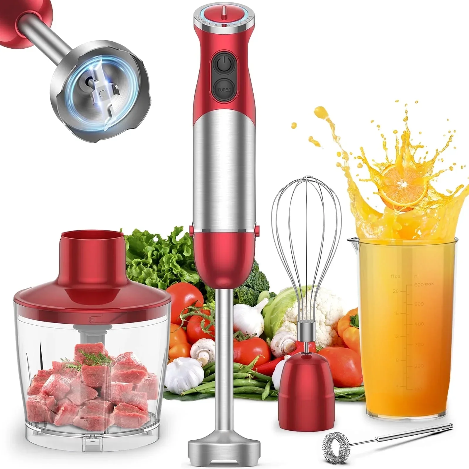 Handheld Kitchen Blender: 5-in-1 1000 Watt Multi-Purpose Hand Blender, 12-Speed Stick Blender for Food, Soups, Purees and Cakes 1
