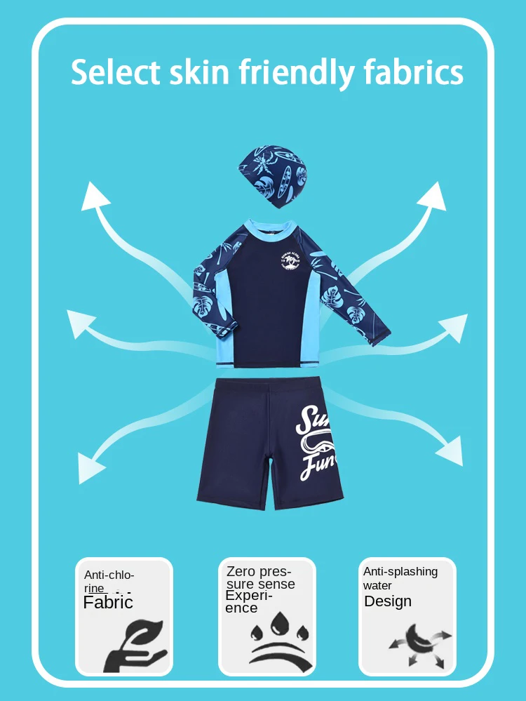 Baby Toddler Boys Three Pieces Swimsuit Set Boys Bathing Suit Rash Guards with Hat UPF 50+ FBA Beachwear