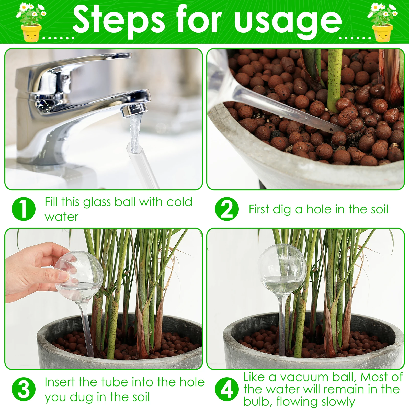 10 Pcs 150/60 ML Clear Plant Watering Globes Auto Waterer Planter Insert Stakes Reusable PVC Flower Self Feeder Ball for Potted 3