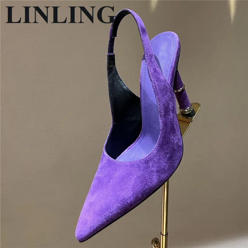 

2023 New Suede Leather Women's Shoes Fashion Shallow Ladies Pumps Pointed Toe High Heels Summer Women Sandals Party Shoes Women
