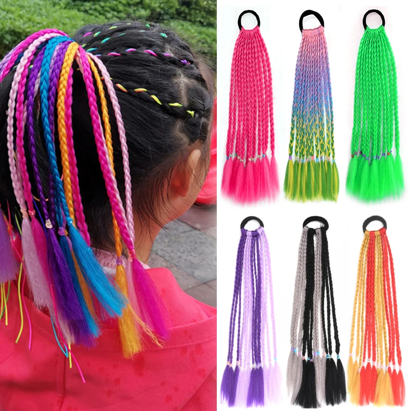 

1 PCS New Girls Dirty Box Braids Colorful Twist Tie Wigs Ponytail Headbands Rubber Bands Princess Headwear Kids Hair Accessories