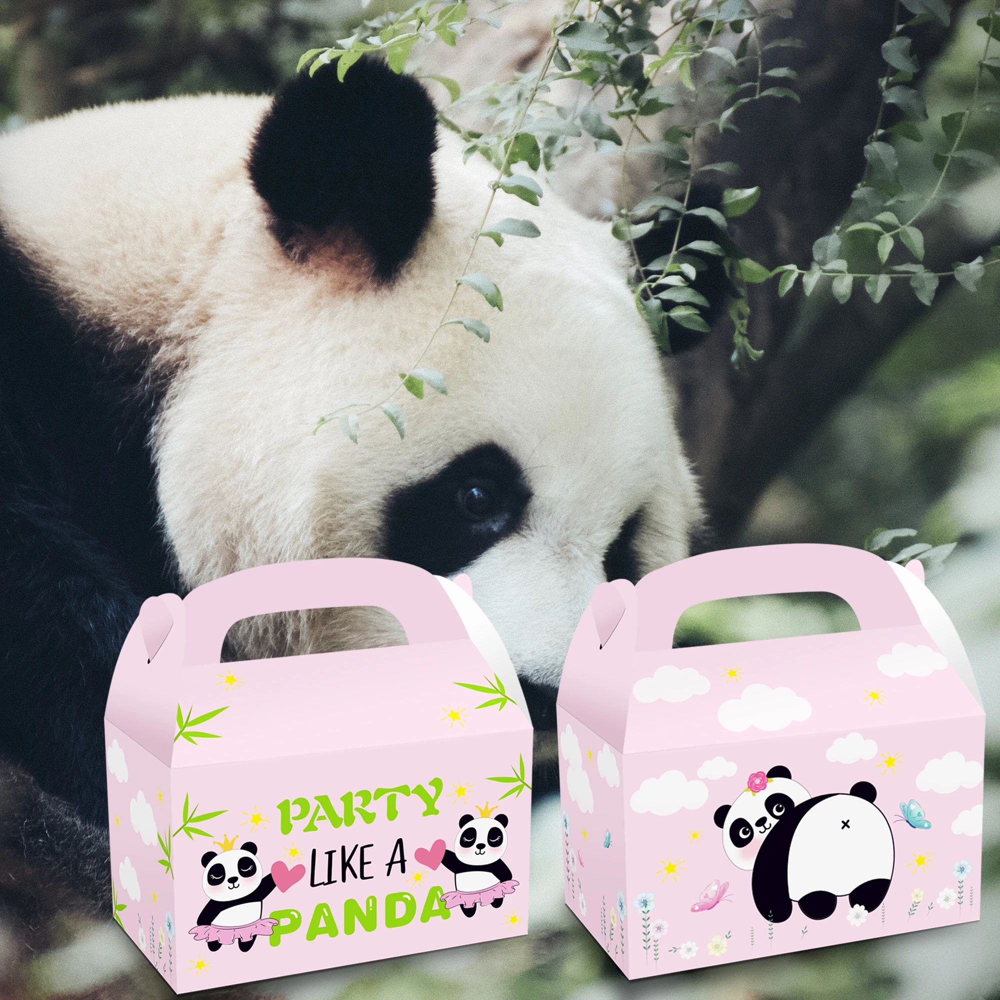 Dd050 4Pcs Cute Pink Panda Party Paper Candy Boxes Kids Birthday Party Decorations Supplies Wedding Popcorn Box Boys Favor