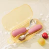 2PCS Baby Silicone Stainless Steel Fork Spoon Feeding Set Portable Kids Training Weaning Tableware Toddler Utensils Baby Stuff 3
