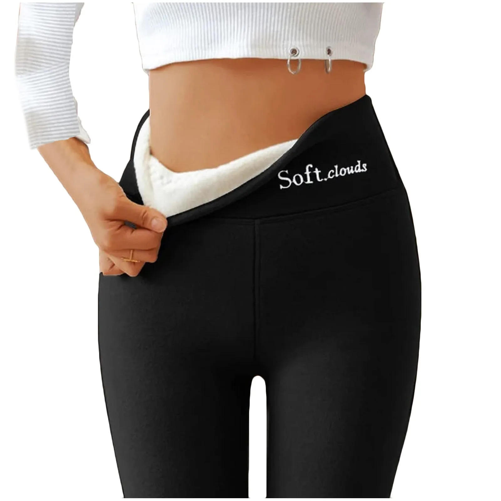 

Fleece Lined Leggings High Waist Pantyhose Thickened Warm Legging Pants Solid Soft Clouds Fleece Leggings for Cold Weather