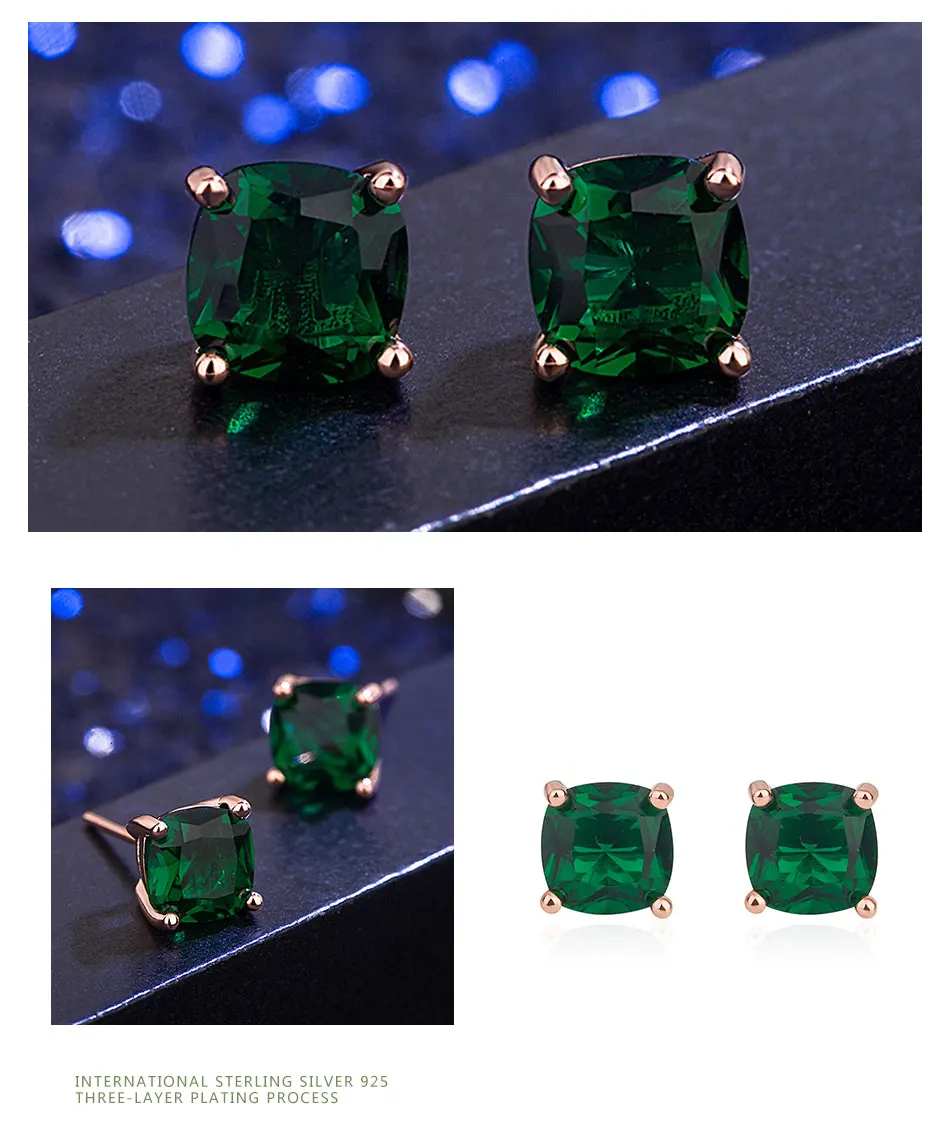 Zdadan 925 Sterling Silber 7mm quadratischen Smaragd Ohrring für Frauen Hochzeits schmuck – Detail 4