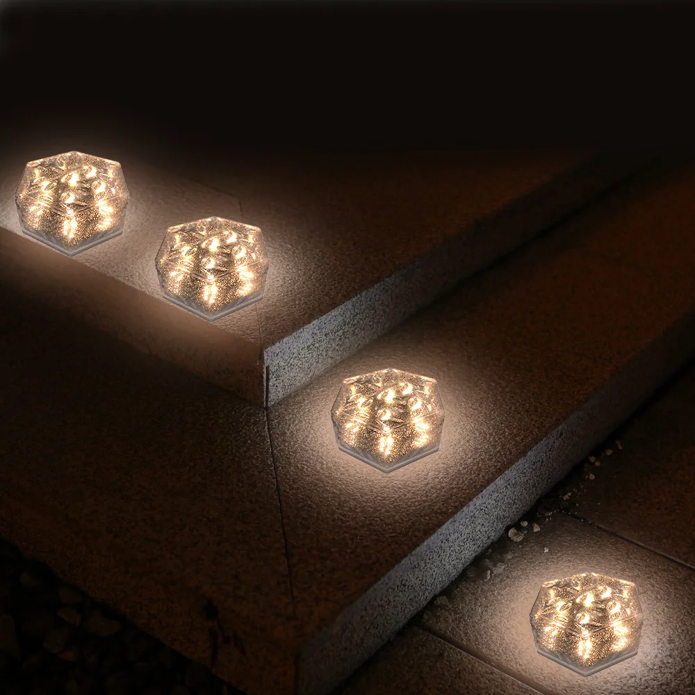 solar lights outdoor New 2022 Solar Led Light Outdoor Waterproof Hexagon Solar Power Garden Light Ice Brick Lamp Decor for Patio Stair Fence Garden solar deck post lights