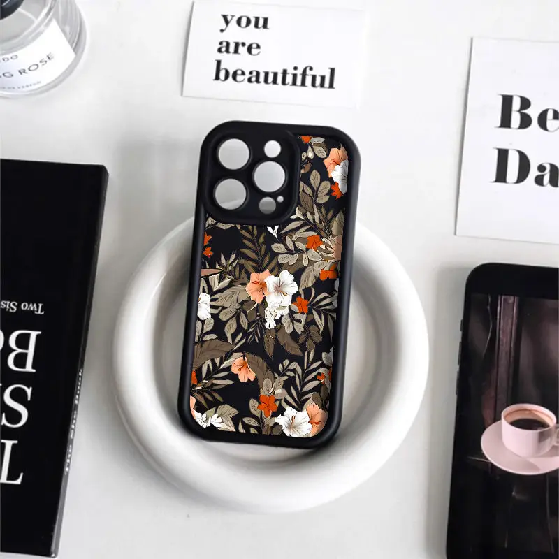 Retro Flower Shockproof Silicone Phone Case with Lens Protection