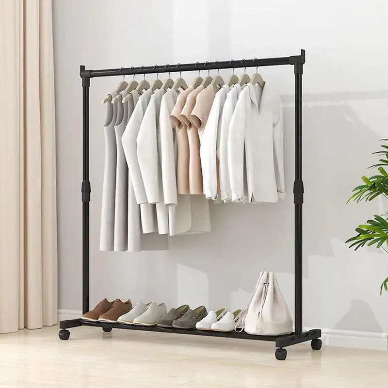 

Adjustable Garment Rack Clothes Rack With Wheels Metal Telescopic For Laundry Shop Living Room Bedroom Heavy-duty Clothes Rack