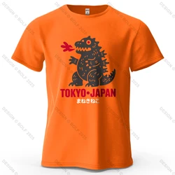 Tokyo Dinosaur Printed Oversized Cotton T - Shirt - Harajuku Graphic Streetwear Tee - S (Orange)