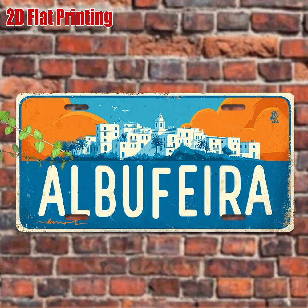 2D 플랫, [], 2D 플랫 프린팅, 1개, 빈티지 금속 사인, 장, 야외 벽 예술(29.97cm * 14.99cm), ALBUFEIRA Alu