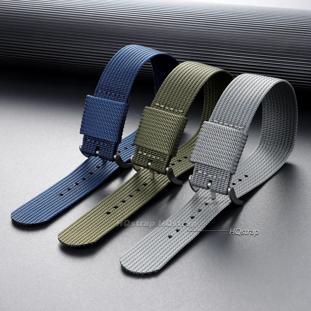 Nylon Army Sports Watch Strap - Adjustable Pin Buckle Band in Brown, Green, and Black