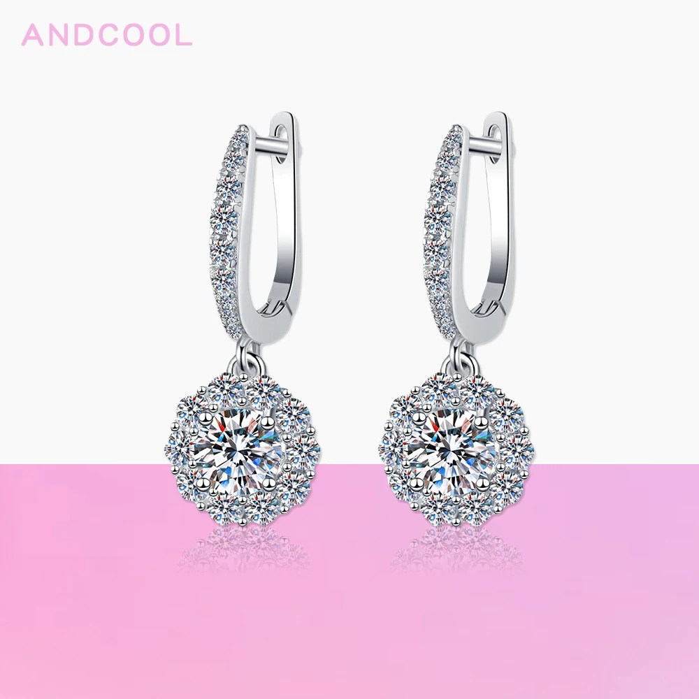 

Andcool Moissanite Earrings For Women 925 Silver Ear Buckle Sunflower Moissanite Diamond Pendant Earrings Girls Classic Jewelry