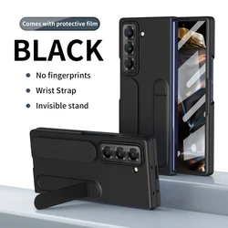 Ultra Thin Matte Retractable Wrist Strap Bracket Cover for Samsung Galaxy Z Fold3 (Black)