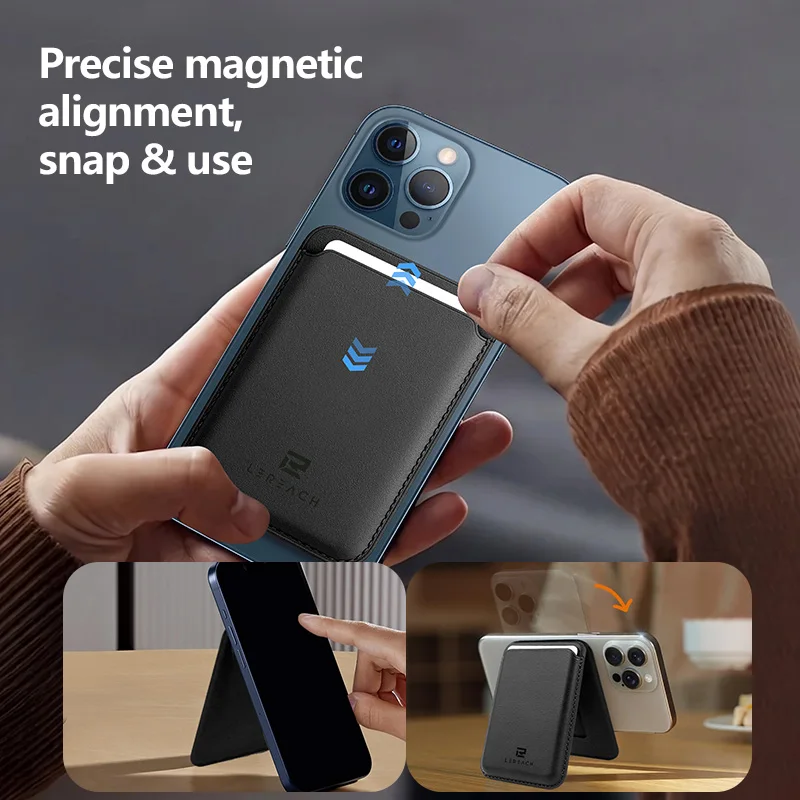 Premium Magnetic Leather Wallet Holder - Elegant Card Holder and Phone Accessory
