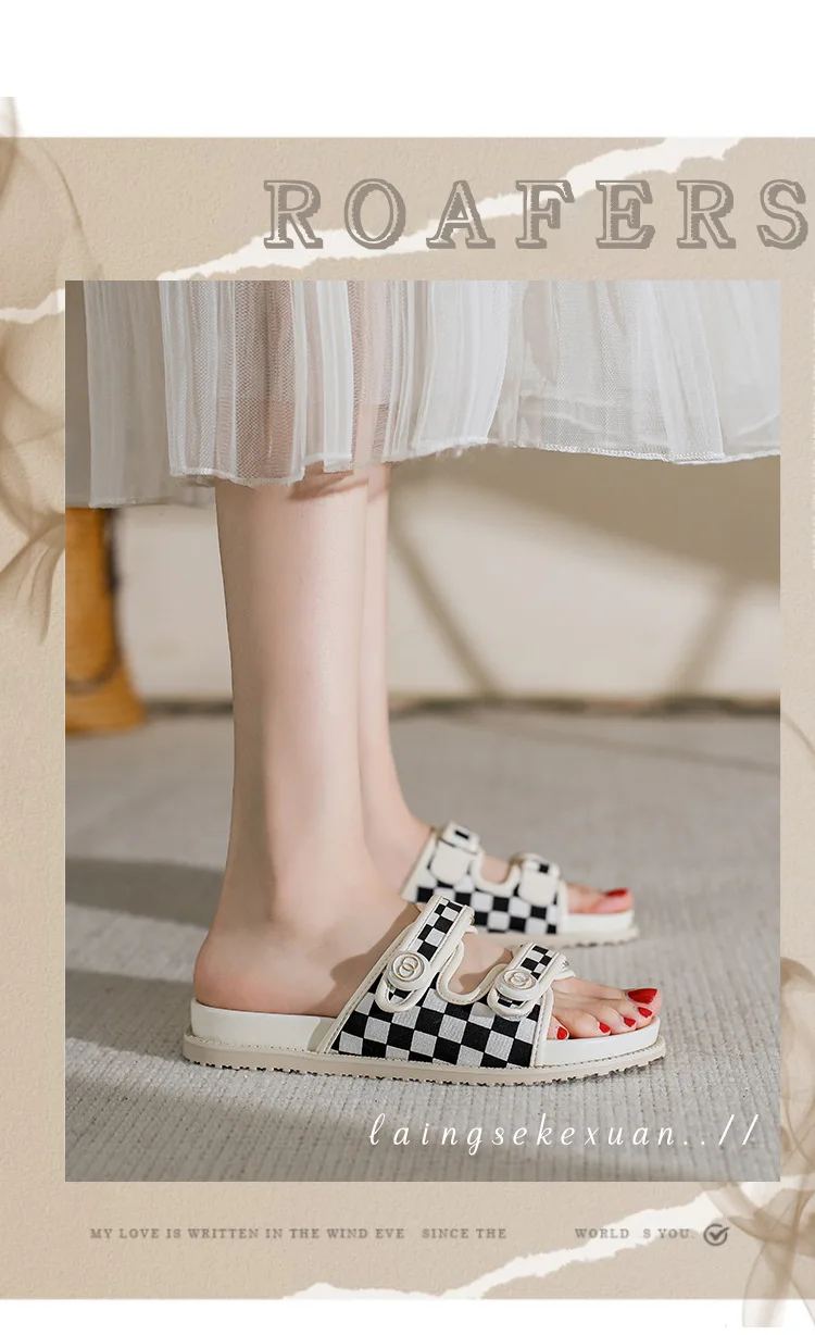 Thick Sole Outwear 2023 New Summer Back Hollow One Line with Beach Outgoing Roman Women's Sandals Slide