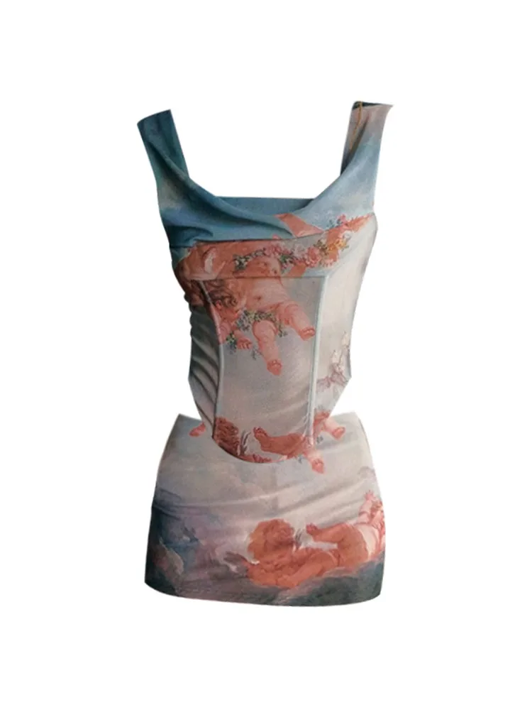 

Комплект из двух предметов: жилет с открытыми плечами и юбка-трапеция с завышенной талией