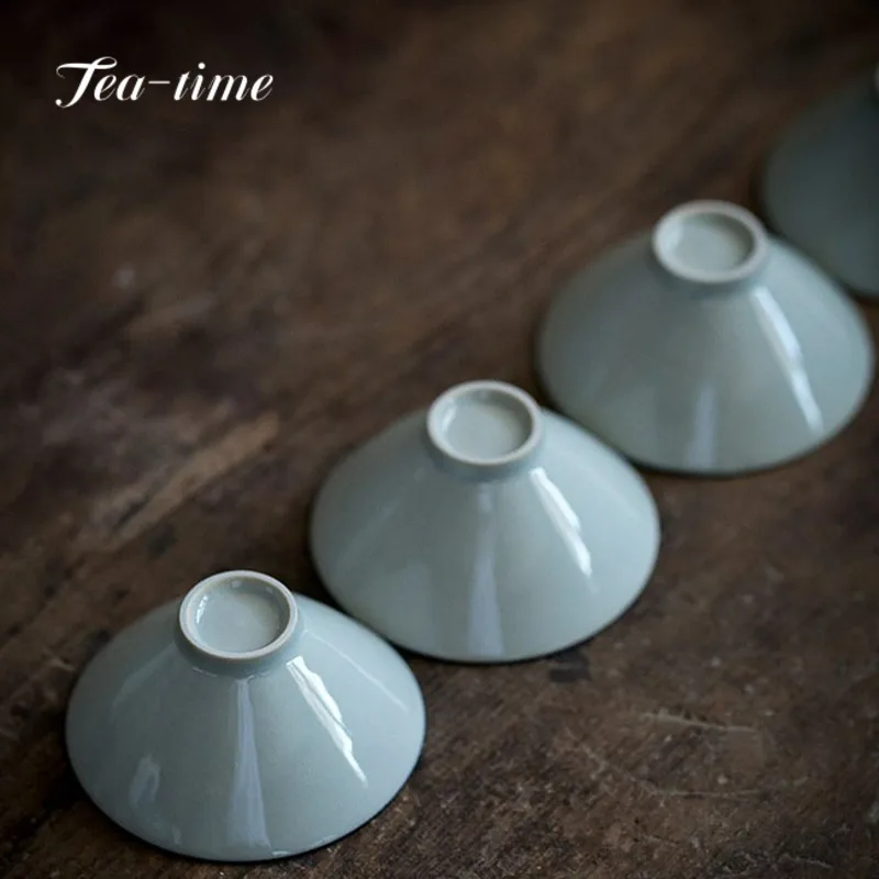 50ml Hand-painted Lotus Simple Antique Blue and White Bamboo Hat Tea Cup Ceramic Kung Fu TeaSet Master Personal Small Single Cup