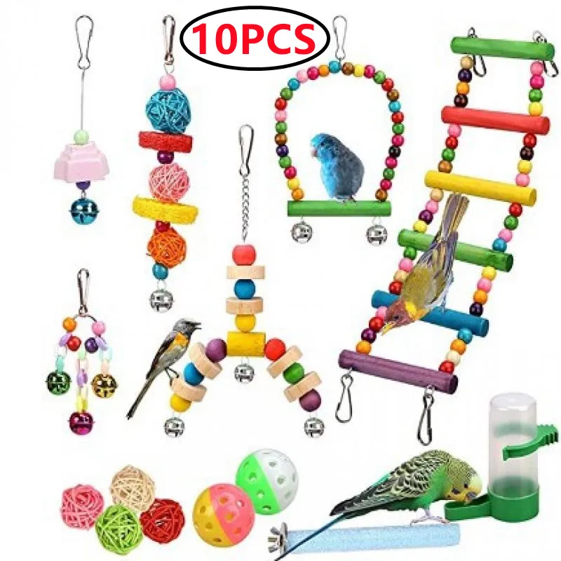 Combination Parrot Bird Toys Accessories Articles Parrot Bite Pet Bird Toy For Parrot Training Bird Toy Swing Ball Bell Standing 5