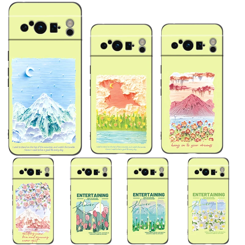 Green Floral Shockproof TPU Phone Case - Soft Black Cover