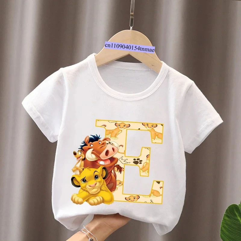 The Lion King Cute Simba Letter A B C Name Print Kids T-Shirts Girls Clothes Baby Boys Short Sleeve T Shirt Summer Children Tops 6