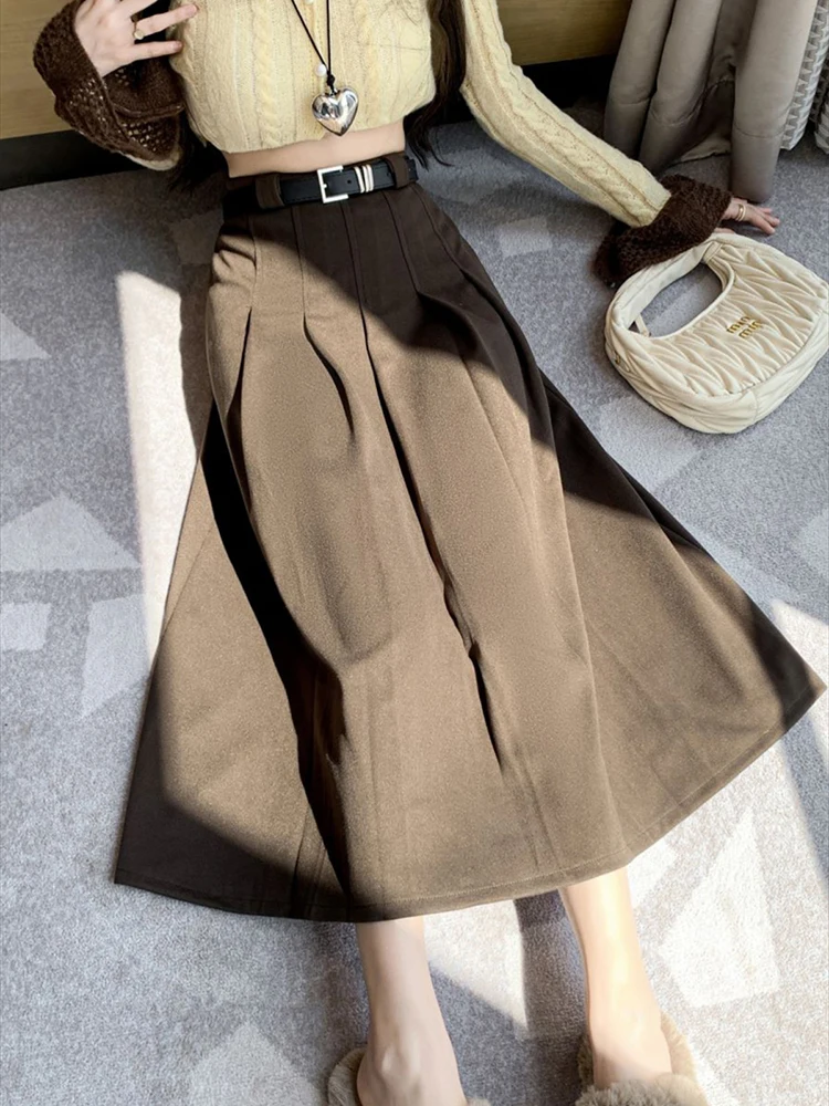 Gonna A Pieghe In Ecopelle Donna, Nera, Vita Alta, Linea A, Taglie Forti S-XXXL, Morbida E Casual