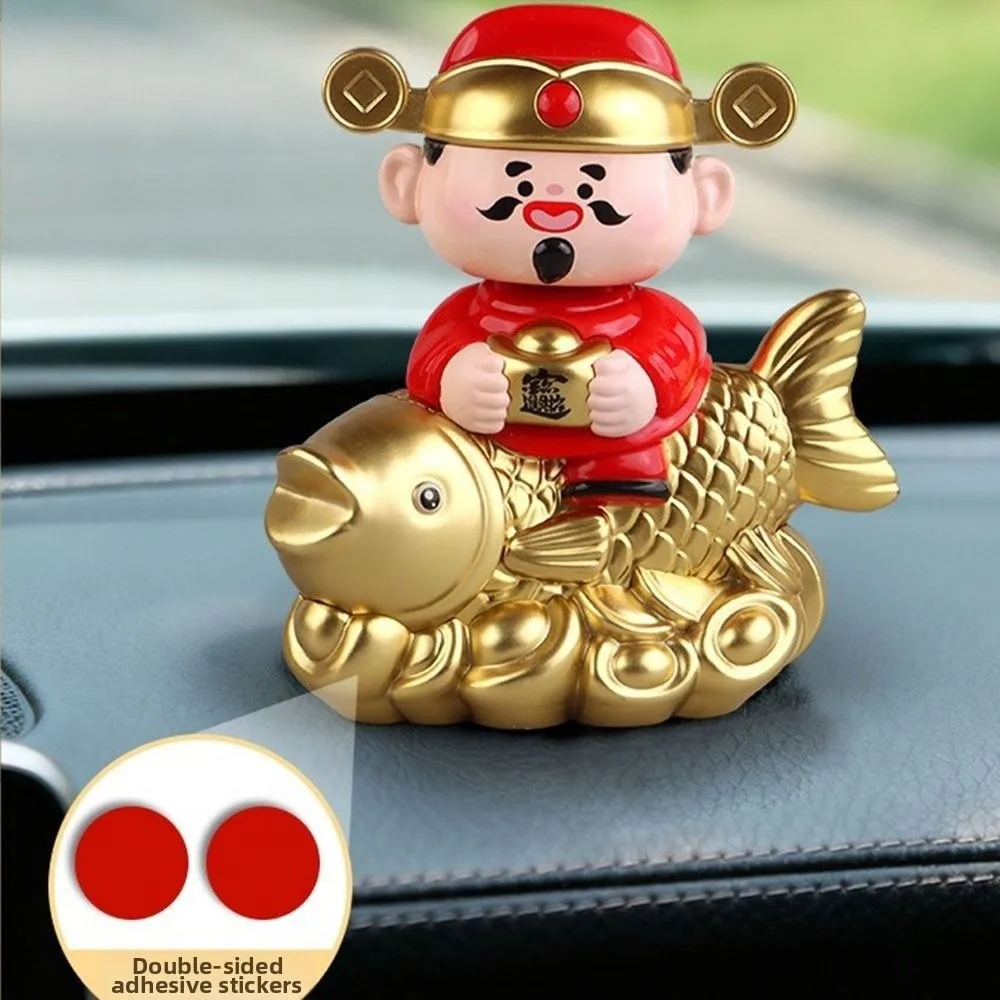 Solar Powered Nodding God of Wealth Ornament Automatic Nodding Wealth Attraction Wealth Attraction Koi Decoration New Year Gift