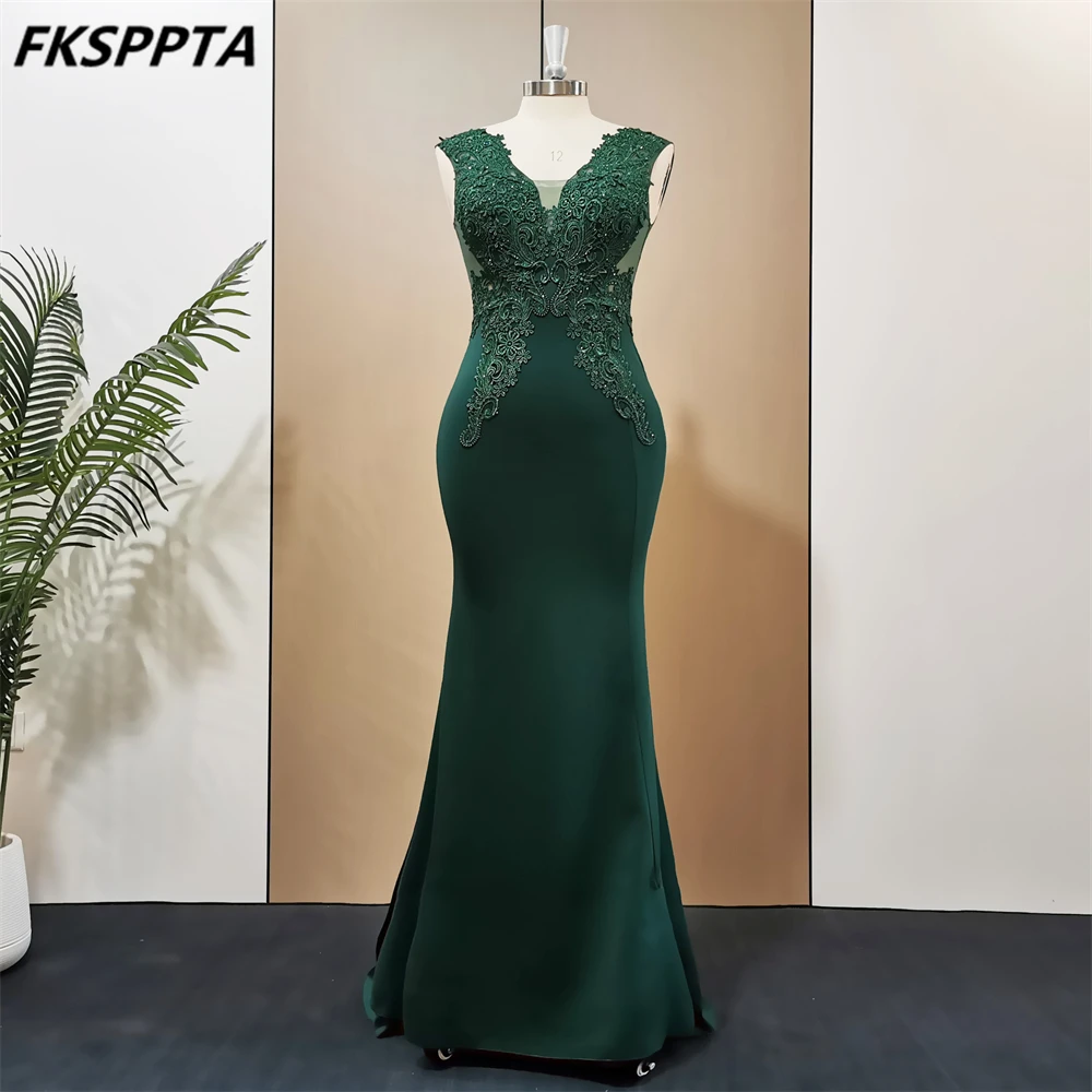 

Женское длинное платье-русалка, зеленое вечернее Прозрачное платье с аппликацией на спине, эластичное платье для выпускного вечера
