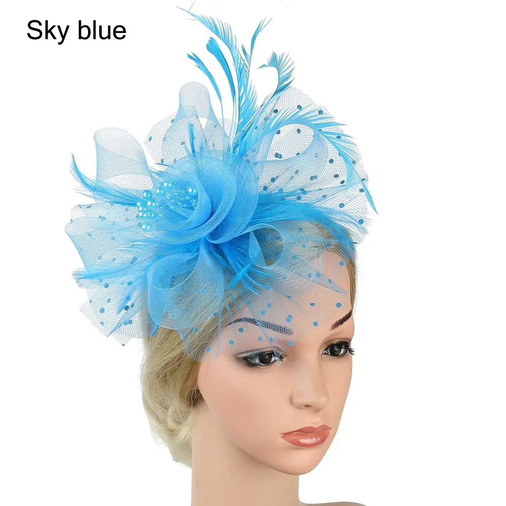 Elegant Women's Mesh Flower Feather Fascinator Headband and Hair Clip
