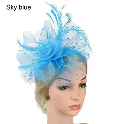Elegant Women's Mesh Flower Feather Fascinator Headband and Hair Clip (Sky blue)