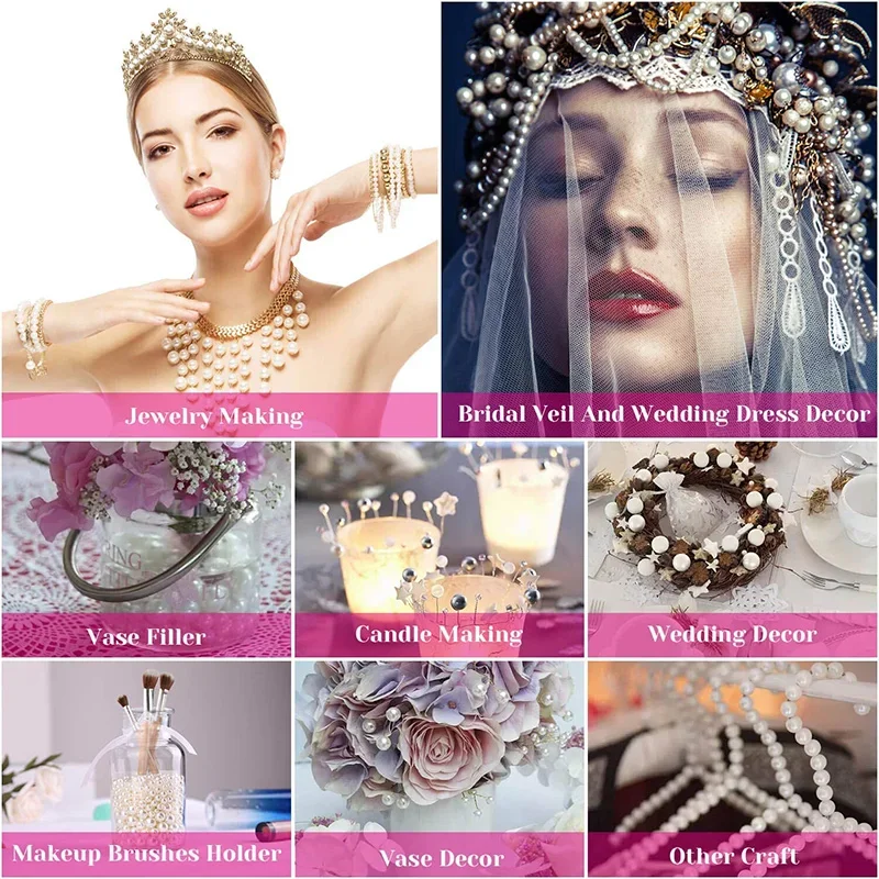 Acrylic Craft Beads 3-16mm Ivory Pearl Beads ABS Imitation Pearl with Hole Craft Bead Acrylic Loose Pearls for DIY Bracelet Sew Craft Jewelry Making