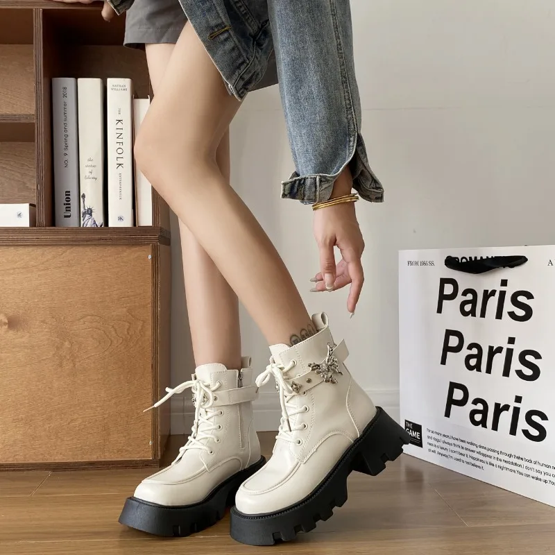 2023 Hot Sale Women's Shoes Cross-tied Women's Boots Fashion Butterfly-knot Casual Boots Women Side Zipp Round Toe Ankle Boot