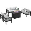 Aluminum Furniture Set with Fire Pit Table, Patio Sectional Conversation Chat Sofa Modern Seating Set 2