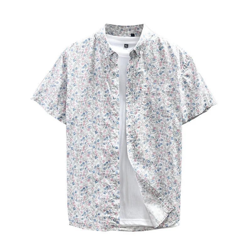 2022 Summer New Short Sleeve Floral Hawaiian Shirt Men Half Placket Collar Beach Shirt Men Casual Holiday Vacation Clothing 3XL