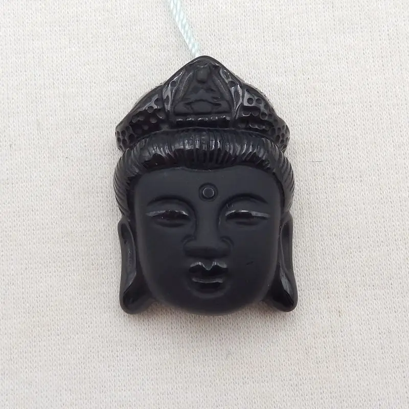Natural Stone Carved Buddha Head Obsidian Pendant Bead 37x26x12mm 19g Fashion Jewelry Necklace Accessories