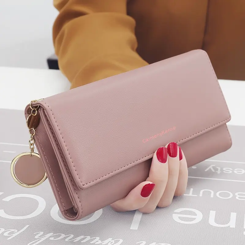 

New Fashion Women Wallets Brand Letter Long Tri-fold Wallet Purse Fresh Leather Female Clutch Card Holder Cartera Mujer