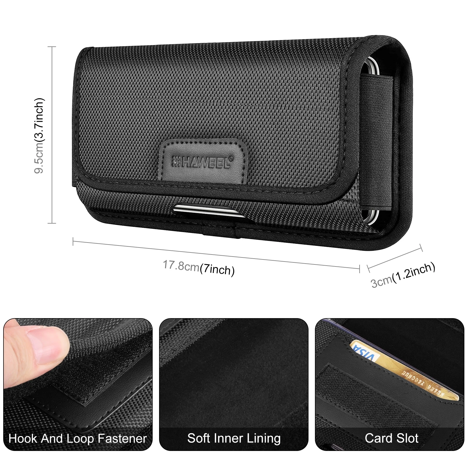HAWEEL 6.1-6.8 inch Nylon Cloth Phone Belt Clip Horizontal Carrying Pouch with Card Slot HAWEEL Phone Belt Bag