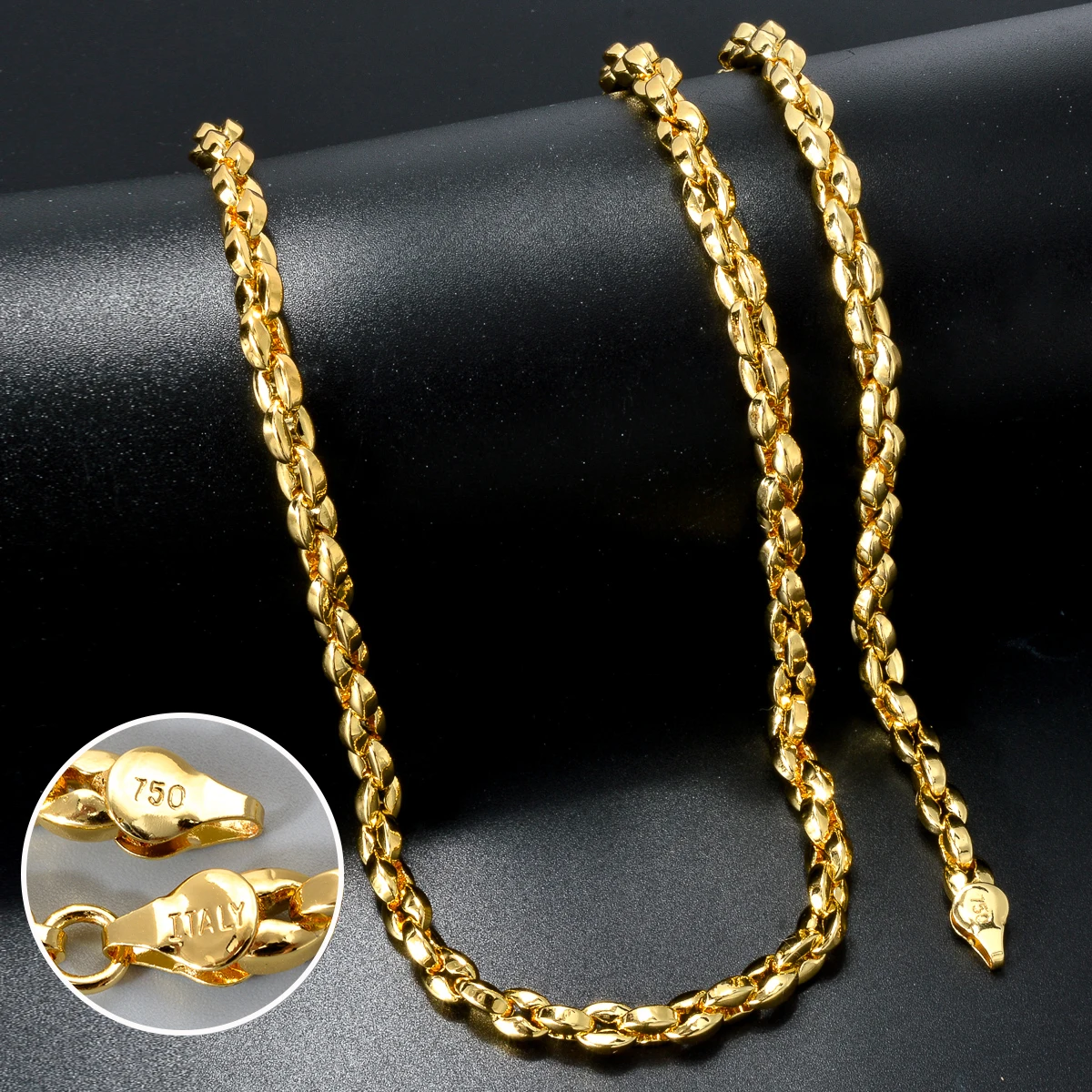Gothic Chain Italian 750 Gold plated necklace Bracelet Set Link