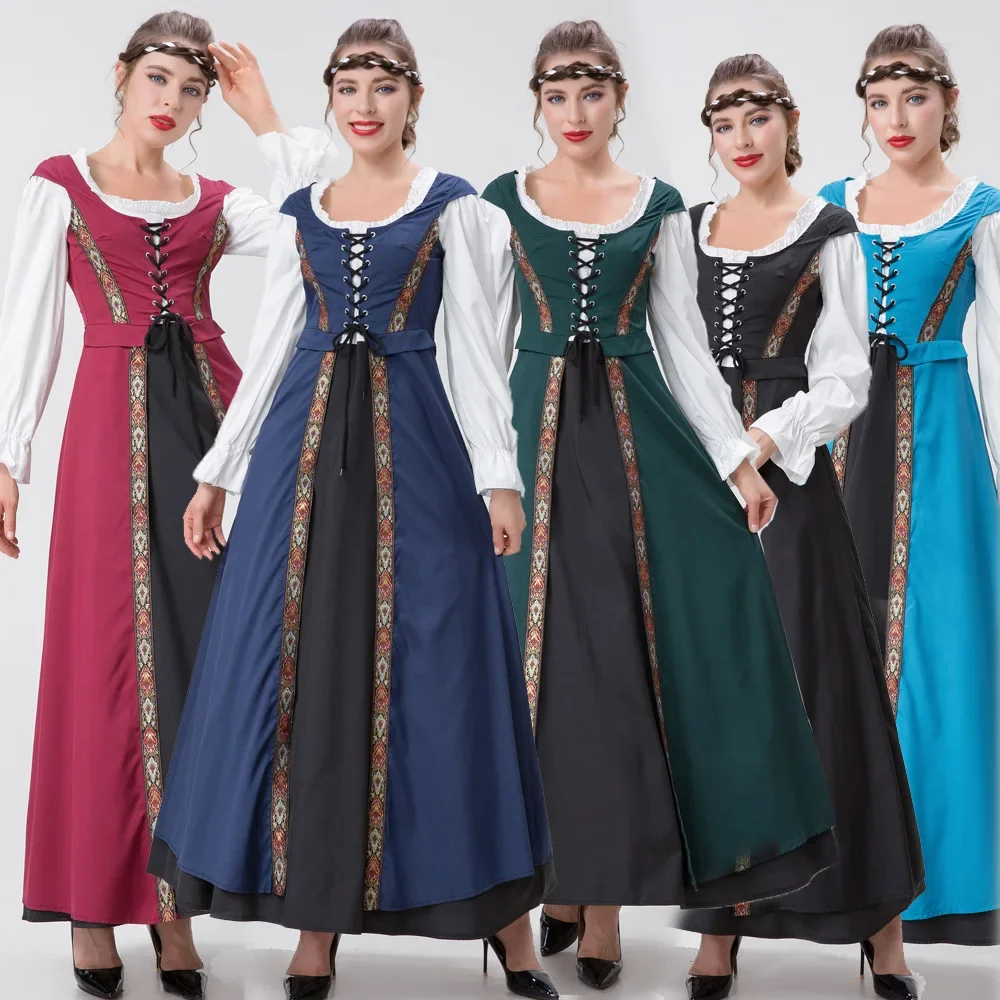 

5 Colors Halloween Costume for Woman European Victorian Medieval Vintage Renaissance Palace Princess Long Dress Masquerade Wear