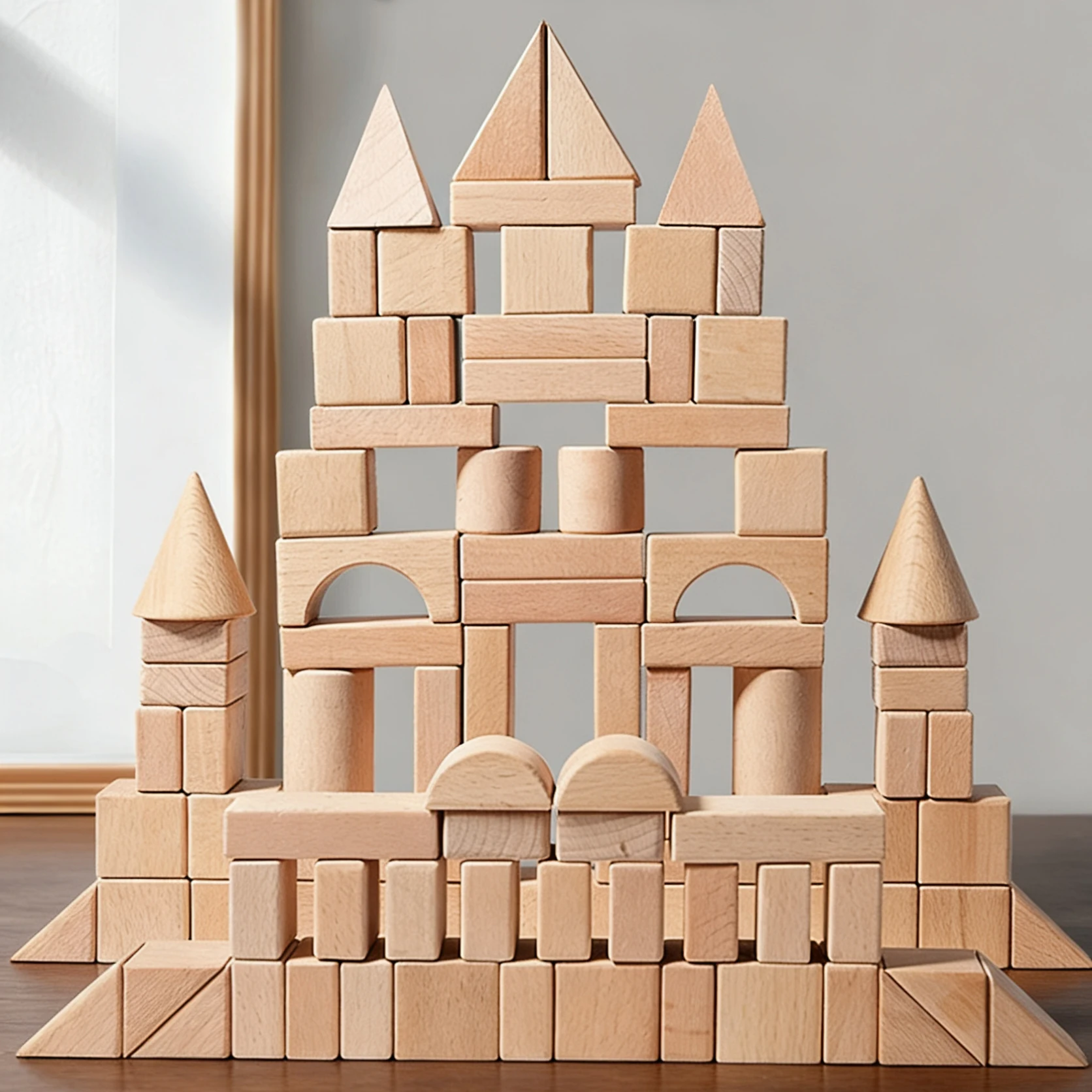 100 Pcs Beech Wooden Building Blocks Kids Formaldehyde-Free Large Size