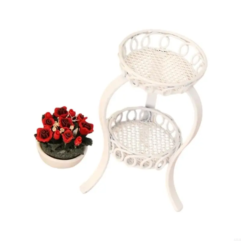 2-lagiger runder Blumenständer aus Eisen für Puppenhäuser, Miniaturzubehör mit mehr Ausstellungsfläche und elegantem Design A2UB – Detail 2