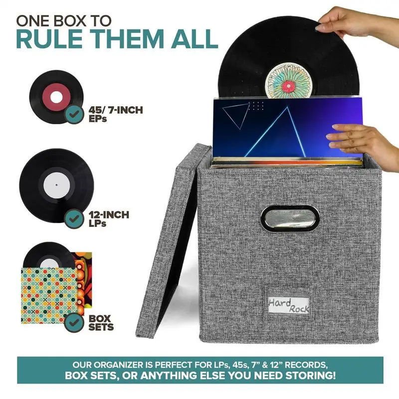 Vinyl Record Storage Box With Lid Handles Portable Folding LP Album Storage Box Organizer Supplies For More Than 50pcs Records