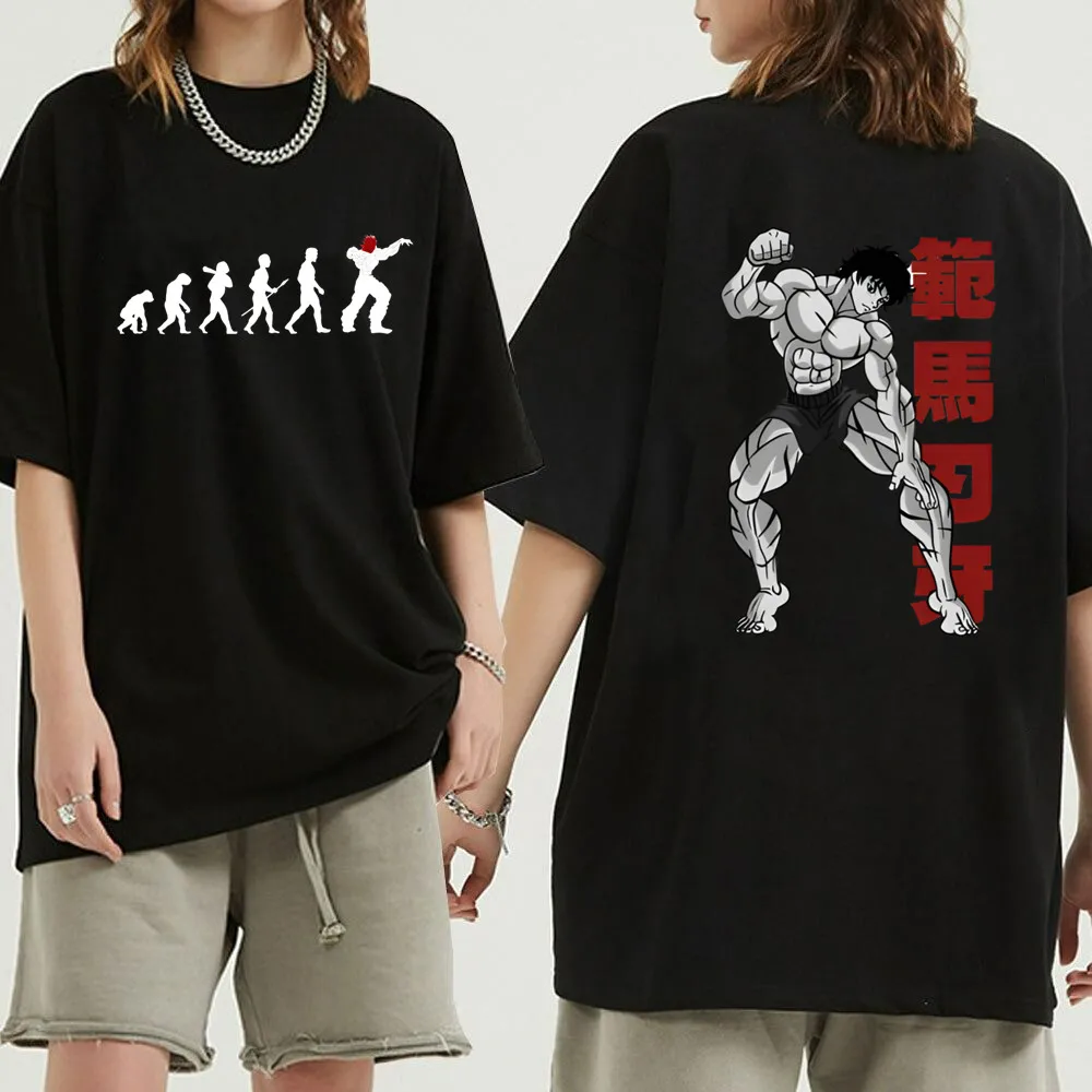 

Front & Back Black T-Shirt Anime Baki Women's Casual Printing Ladies Clothes High-fashioned Short-sleeved Women's T Shirt