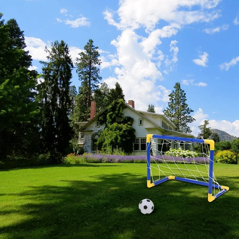 Indoor mini folding football soccer ball goal post net set pump kids sport outdoor home game toy child birthday gift plastic
