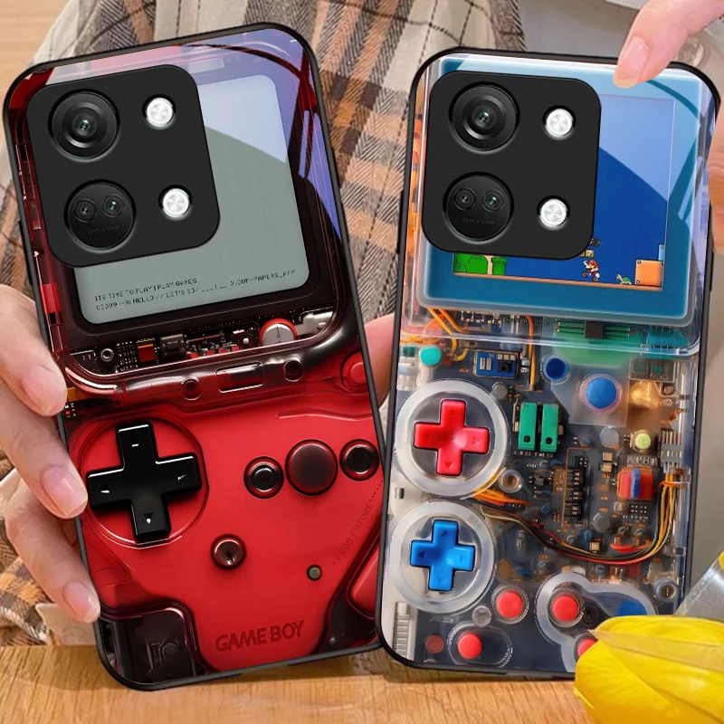 Sleek Black Hard Shell Tempered Glass Phone Case for Gaming Console Compatibility