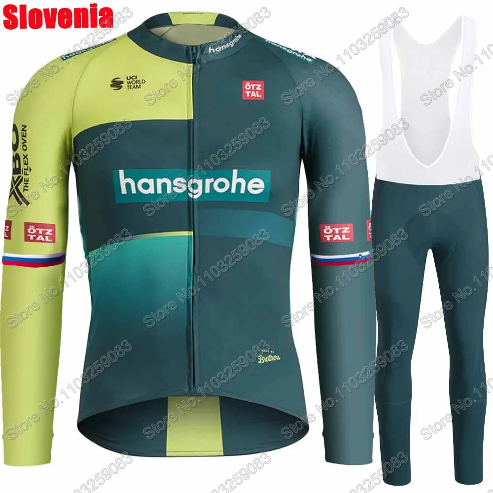 Slovenia Boraful Hansgrohe 2024 Team Cycling Jersey Set Inverno Manica Lunga In Pile Termico Abbigliamento Road Race Bike Jacket Suit