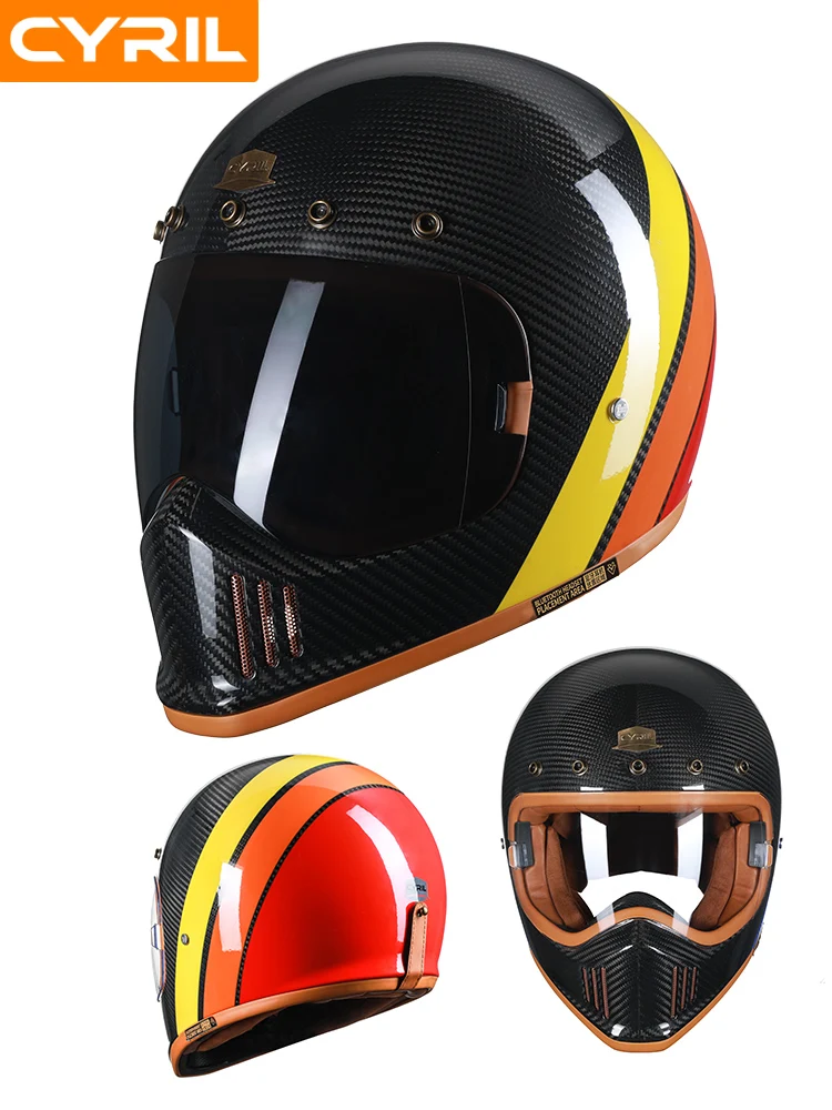 Classic Style Fashion Vintage Carbon Fiber Material Cafe Racer Full Face  Motorcycle Helmet Retro Casco de