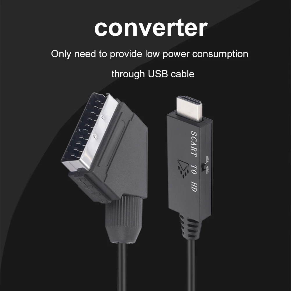 1m HD Converter Scart To HDMI-compatible 1080P Video Audio Converter Adapter DC 5V Micro USB Cable Accessories for Set-top Box